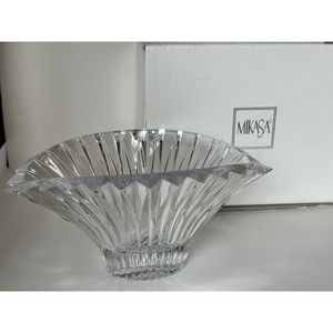 Crystal Mikasa Excelsior Flair Oval Fluted Candy Dish Bowl Slovenia 9” Vintage